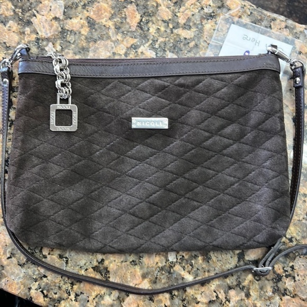 Nicoli Brown Suede Leather Shoulder Bag Made in Italy